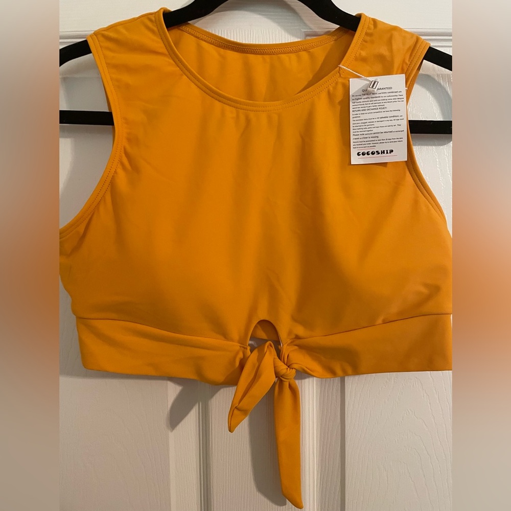 NWT Cocoship Mustard Yellow Gold Tie-Front Swimsuit Tank Top w/Coverage